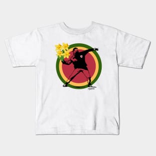 Welsh Banksy Man throwing Daffodils Kids T-Shirt